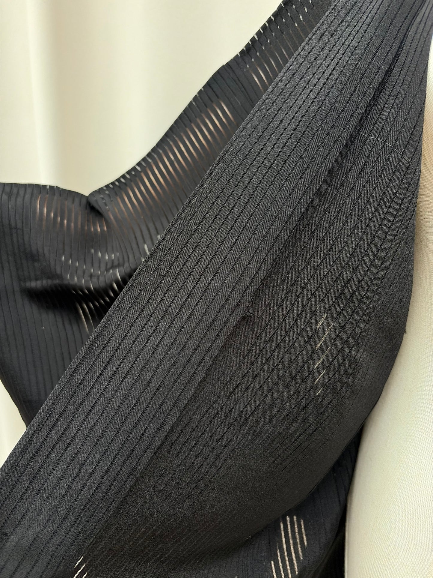 Vintage Black Sheer Silk Summer Haori with Woven Lines