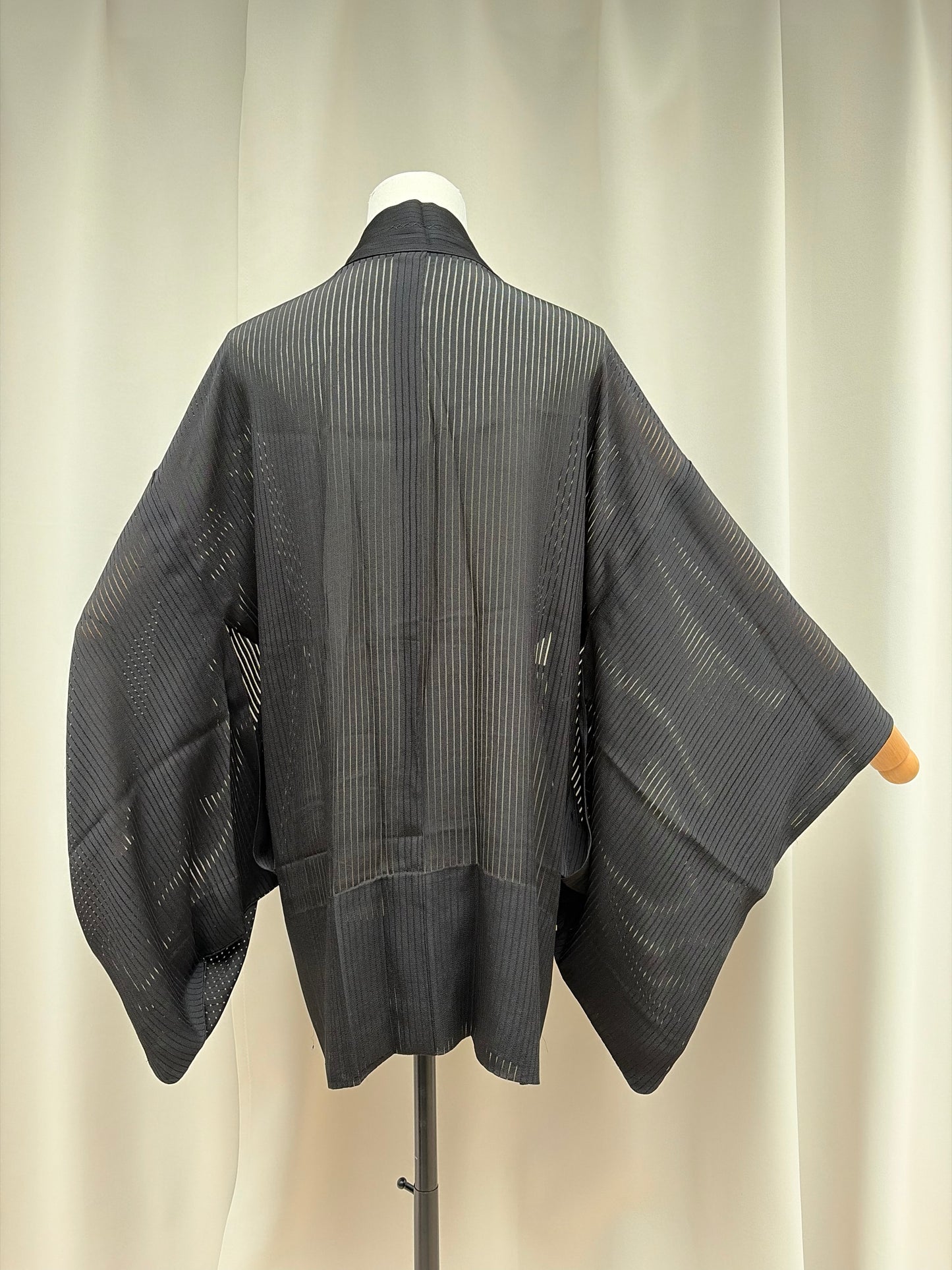 Vintage Black Sheer Silk Summer Haori with Woven Lines