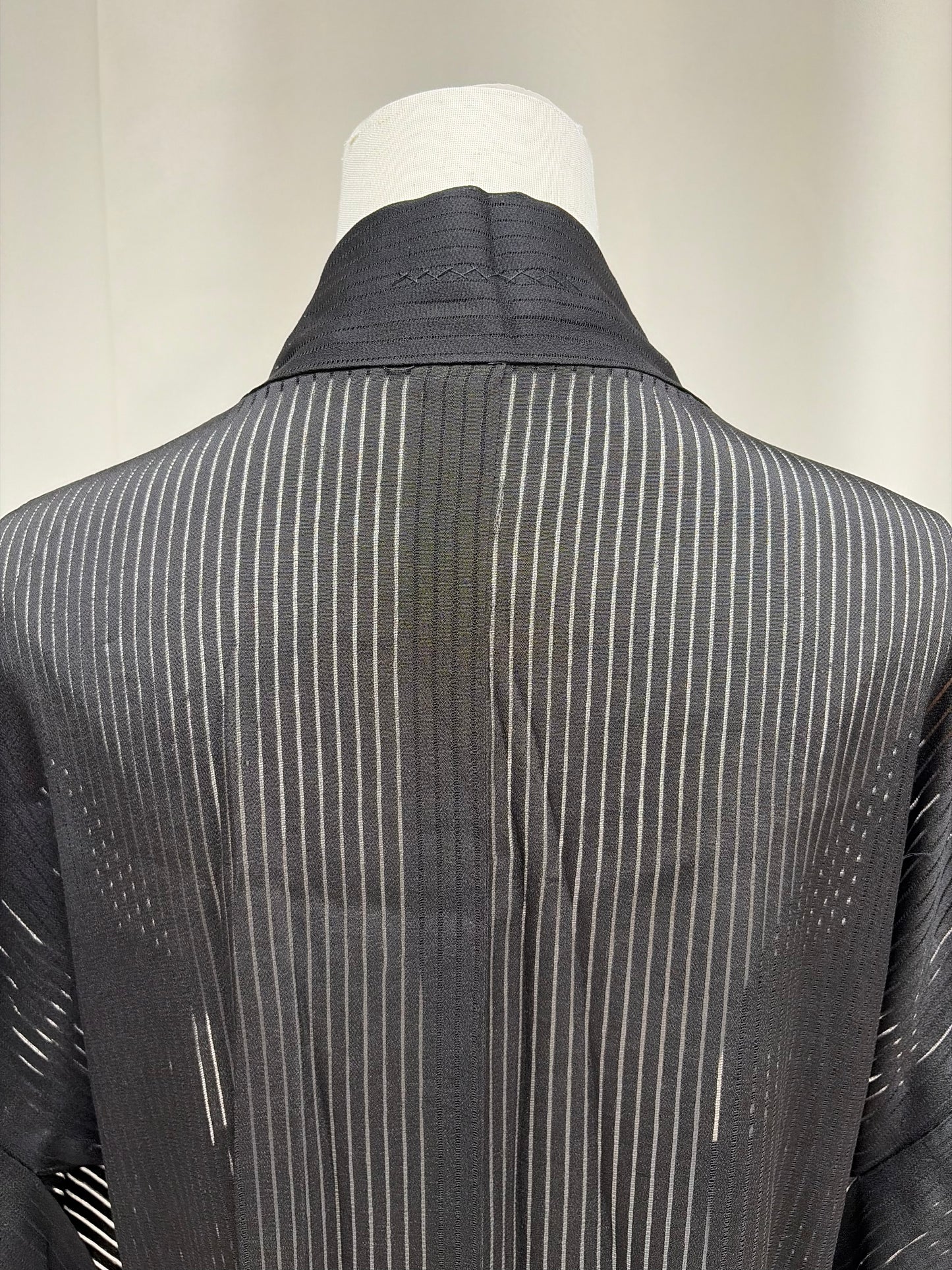 Vintage Black Sheer Silk Summer Haori with Woven Lines