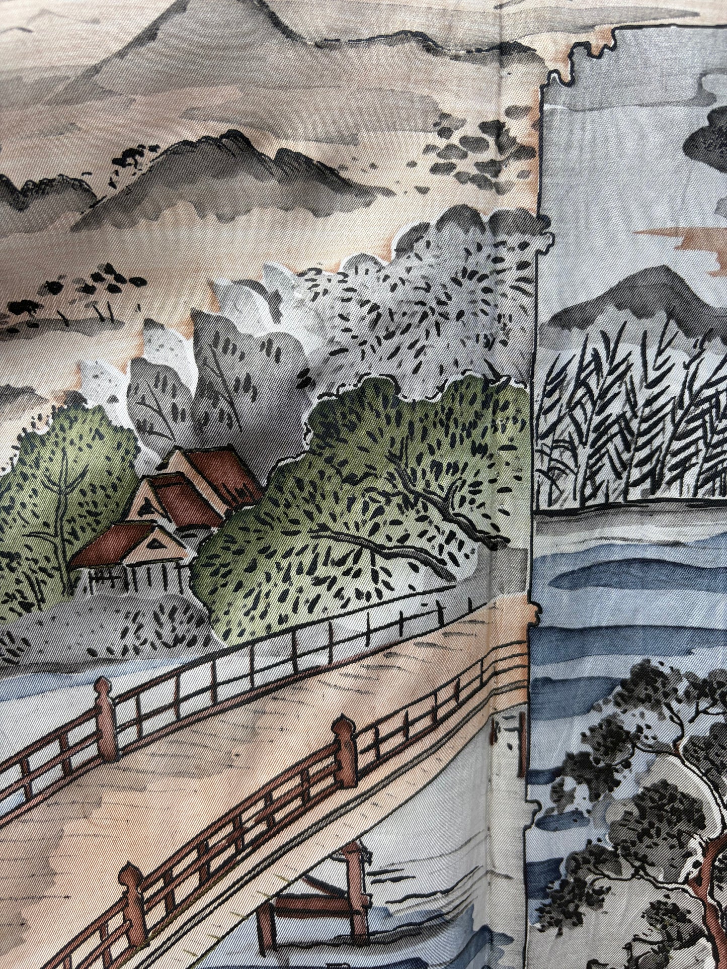 Vintage Navy Blue Haori with Sansui Landscape Painting (For Men)