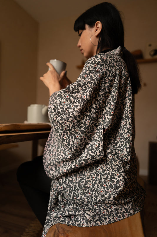 Grey Botanicals Haori with a Colourful Secret Lining