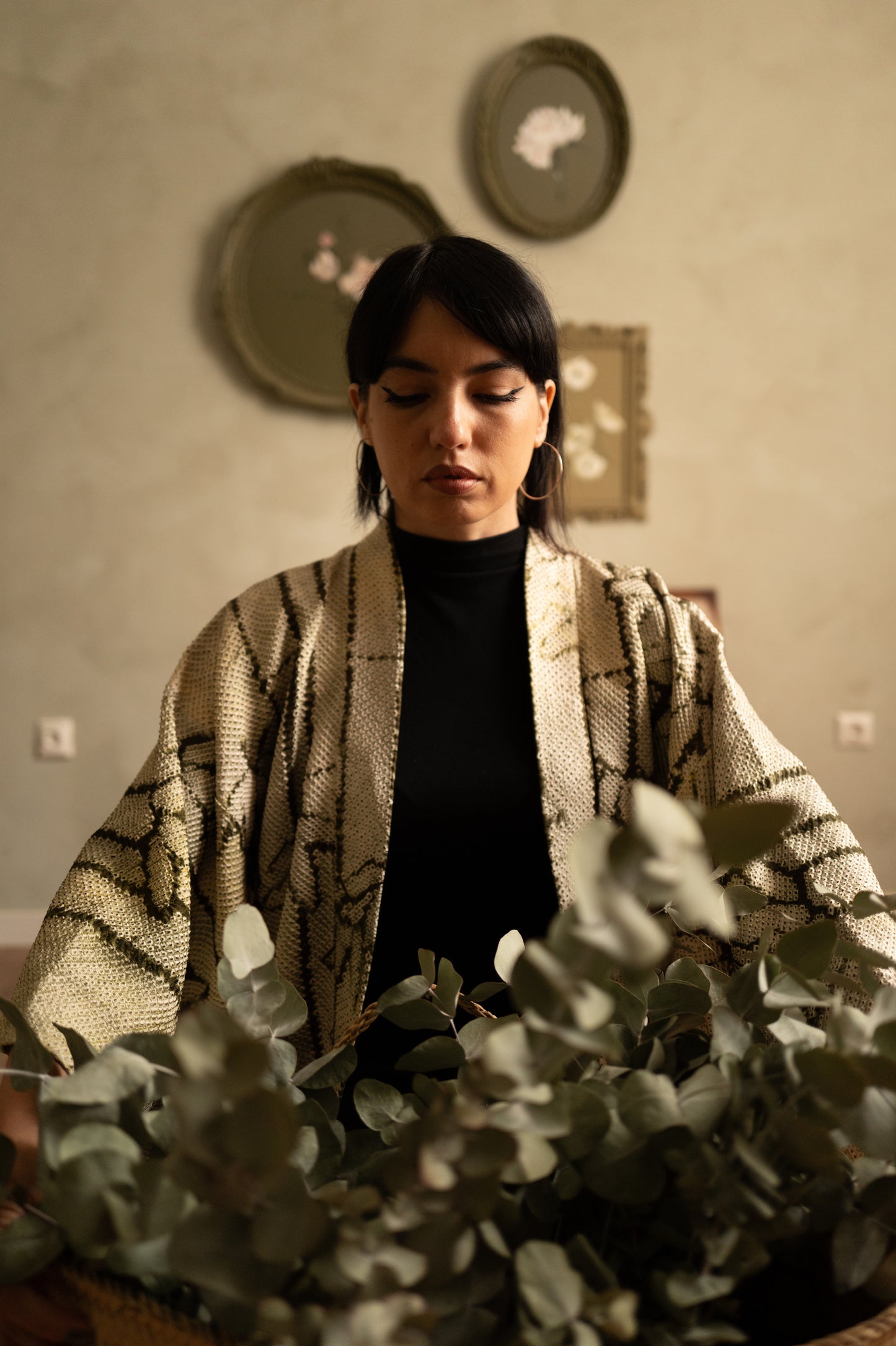 Olive Shibori Haori with Bamboo Motif