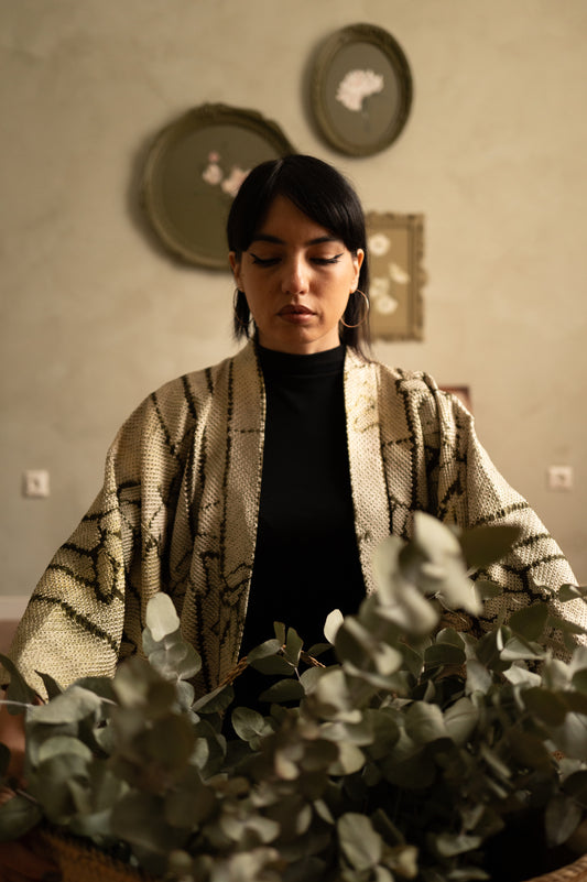Olive Shibori Haori with Bamboo Motif