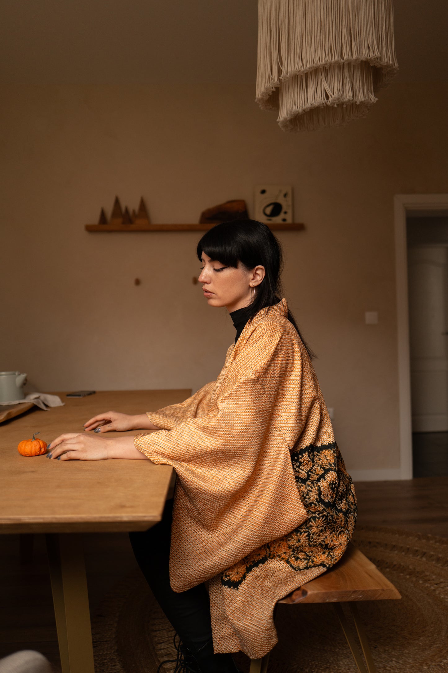 Golden Shibori Haori with Floral Motif