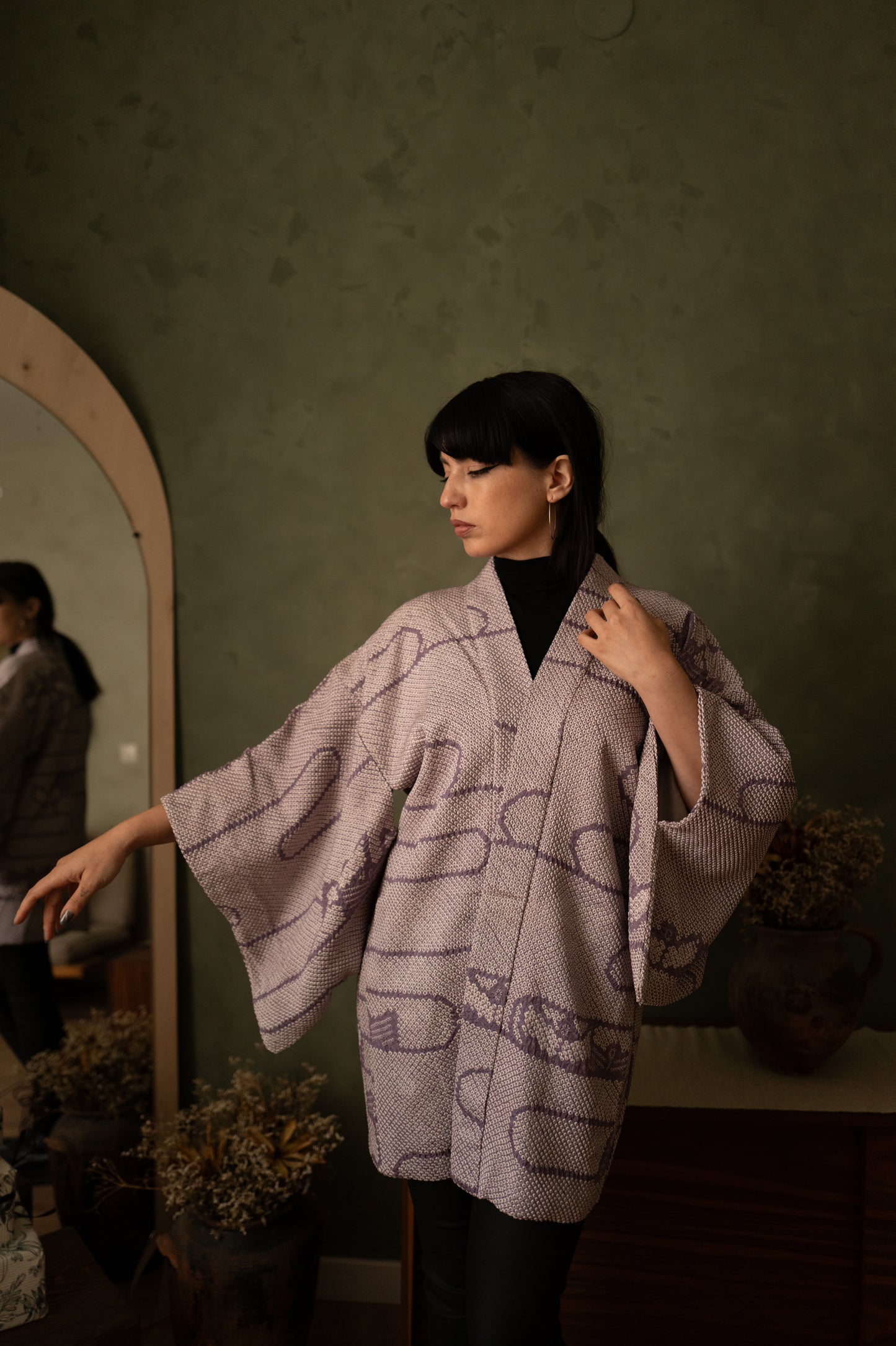 Lavender Shibori Haori with Abstract Motif