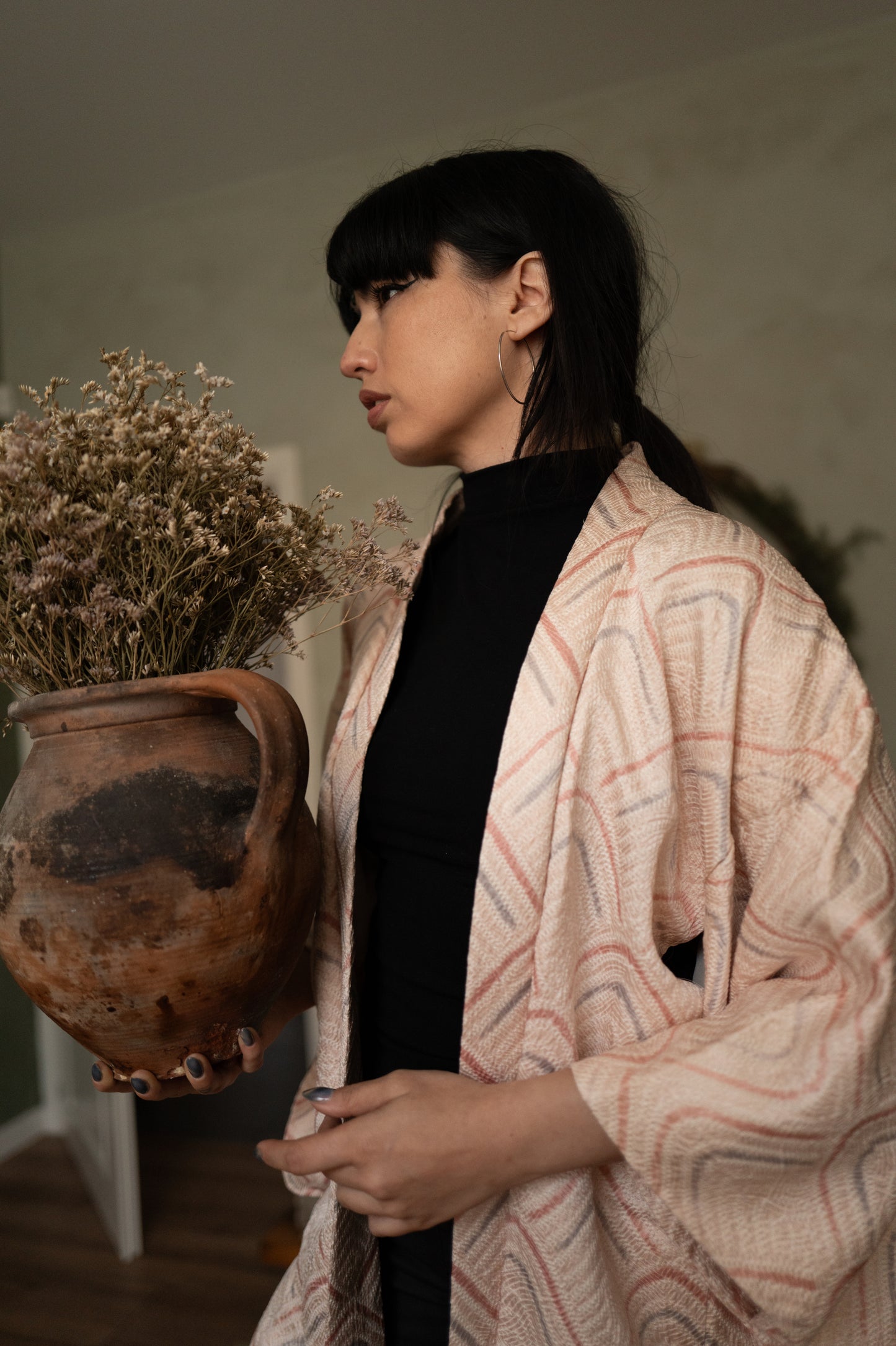 Light Pink Shibori-Style Haori with Subtle Pastel Lining