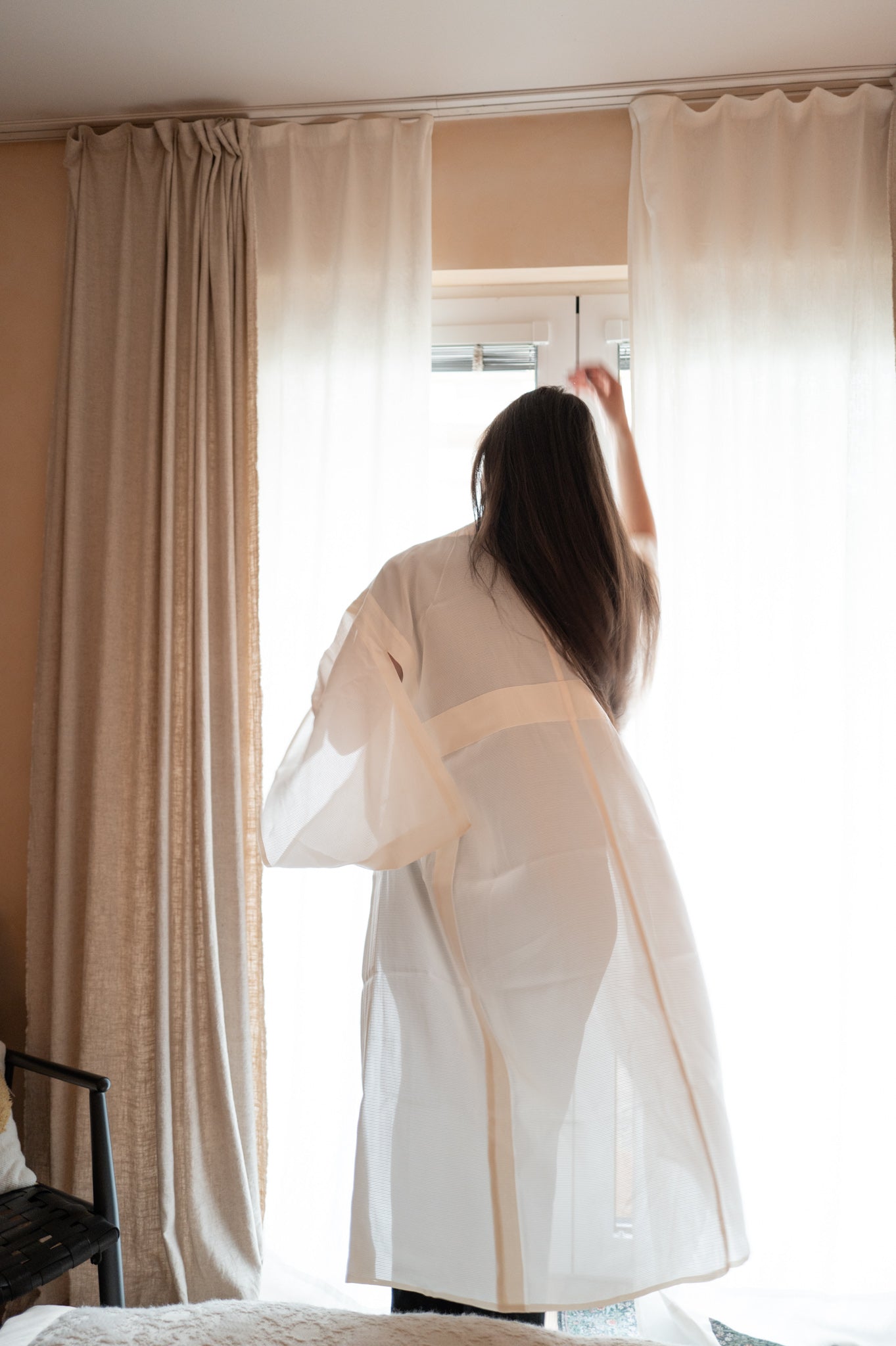 Винтидж лек, прозрачен Nagajuban в цвят слонова кост