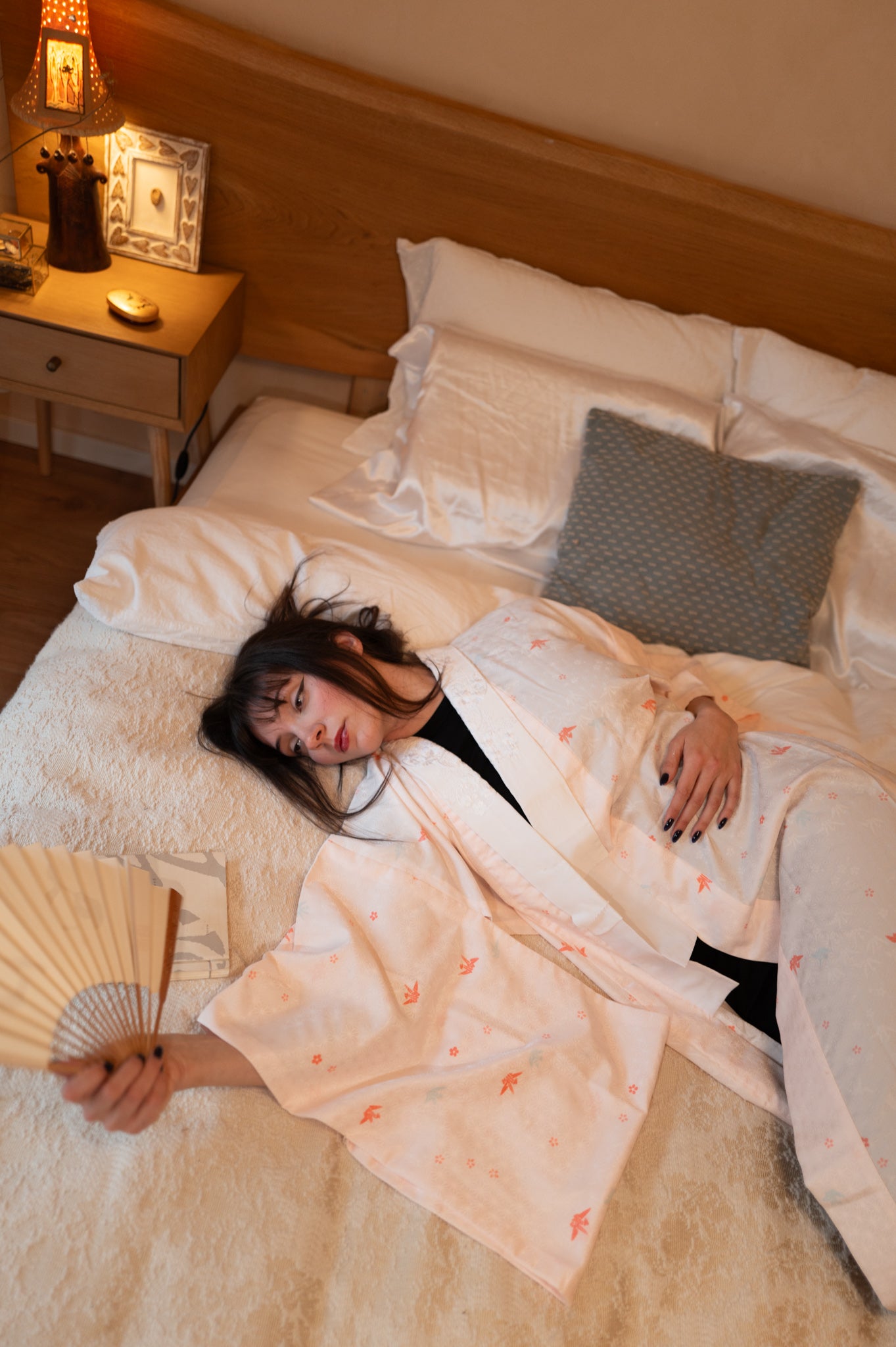 Винтидж Розов Нагаджубан с шарка с жерави и бродерия на яката