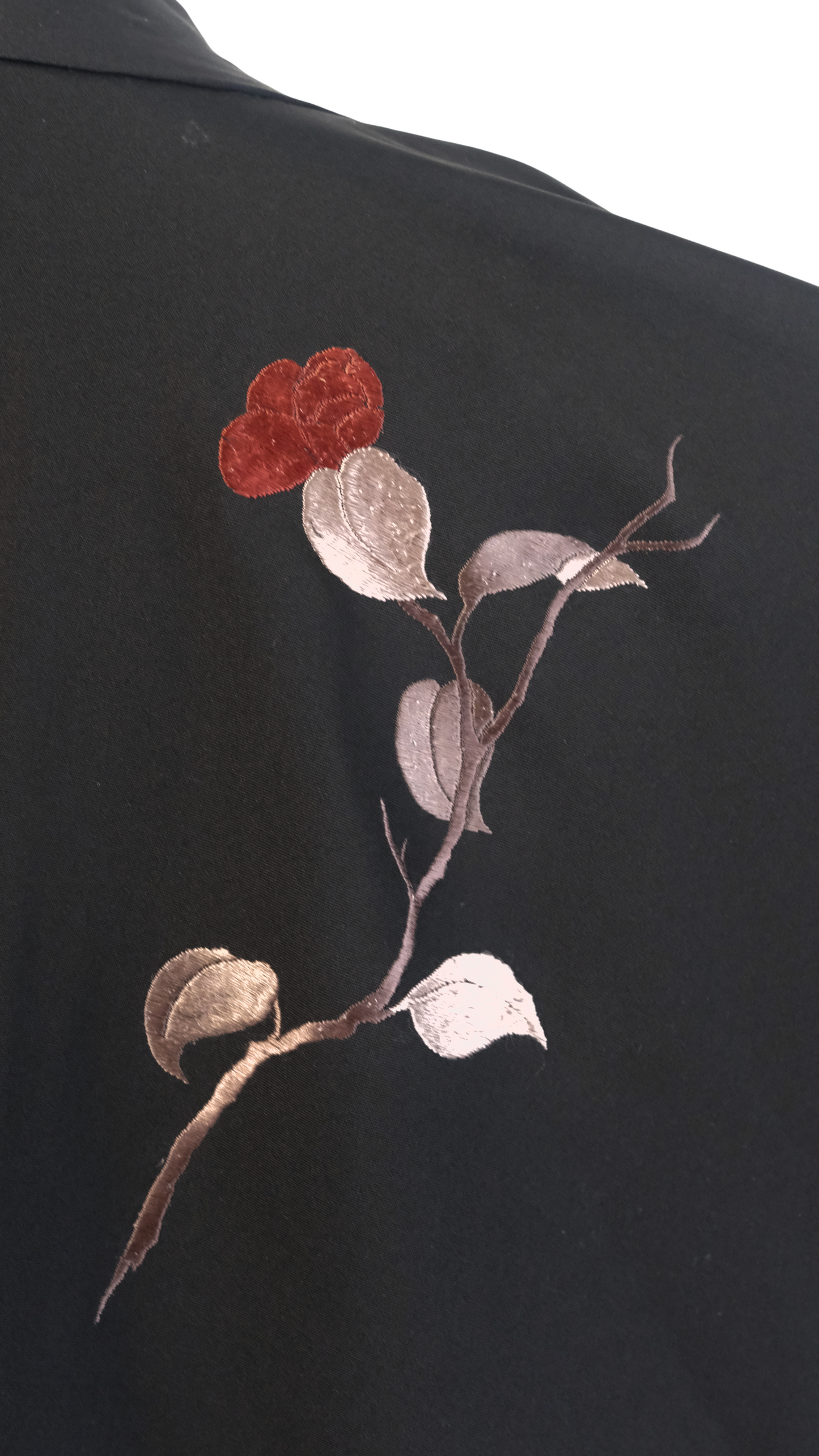 Black Haori with Subtle Floral Back & Gold Cloud Lining