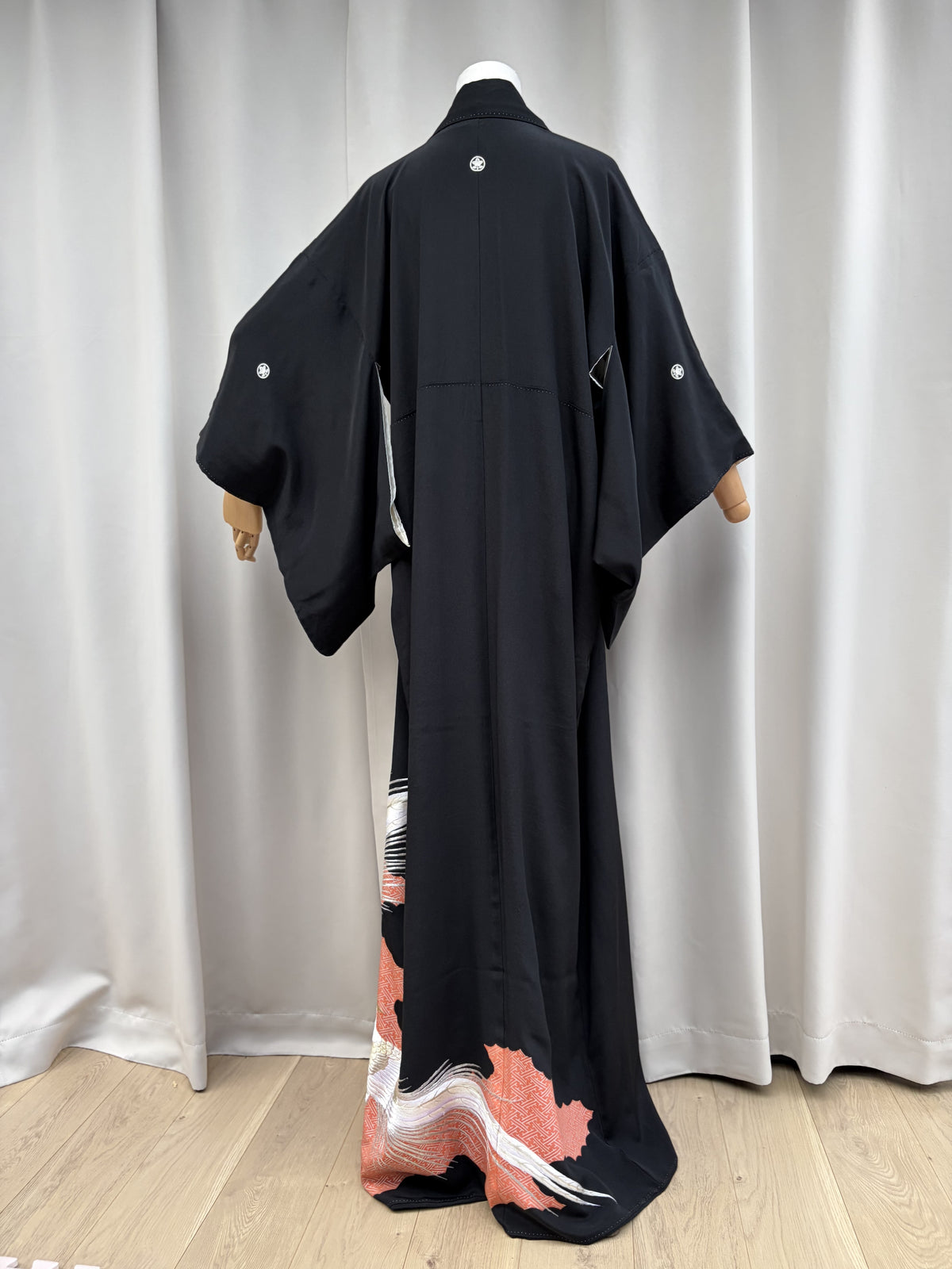 Back of the black formal kimono showing the hem design