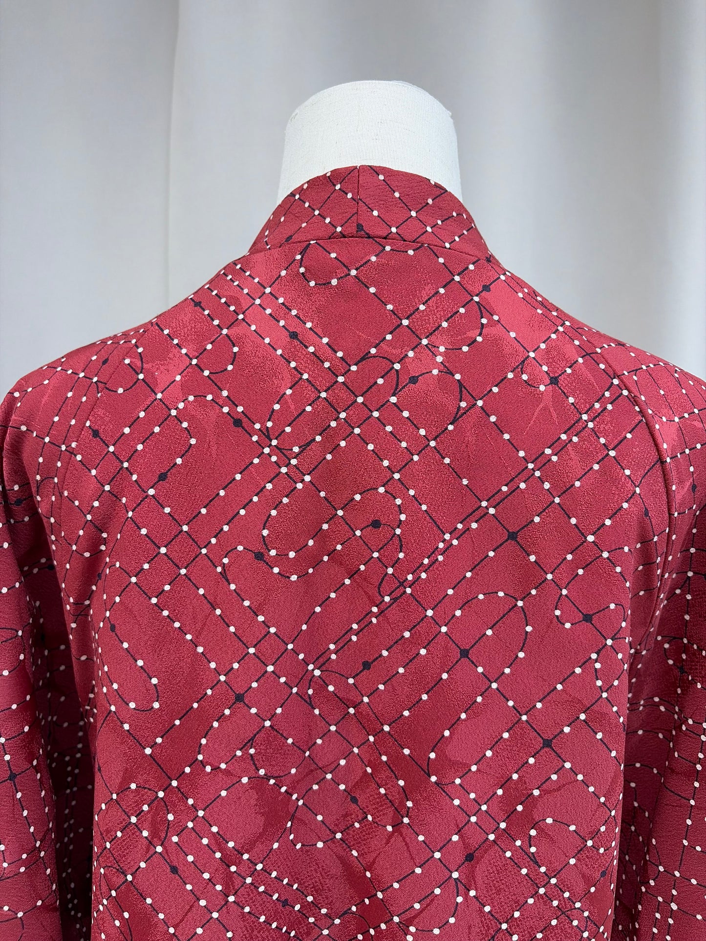 Wine red douchugi with black lines and white dots