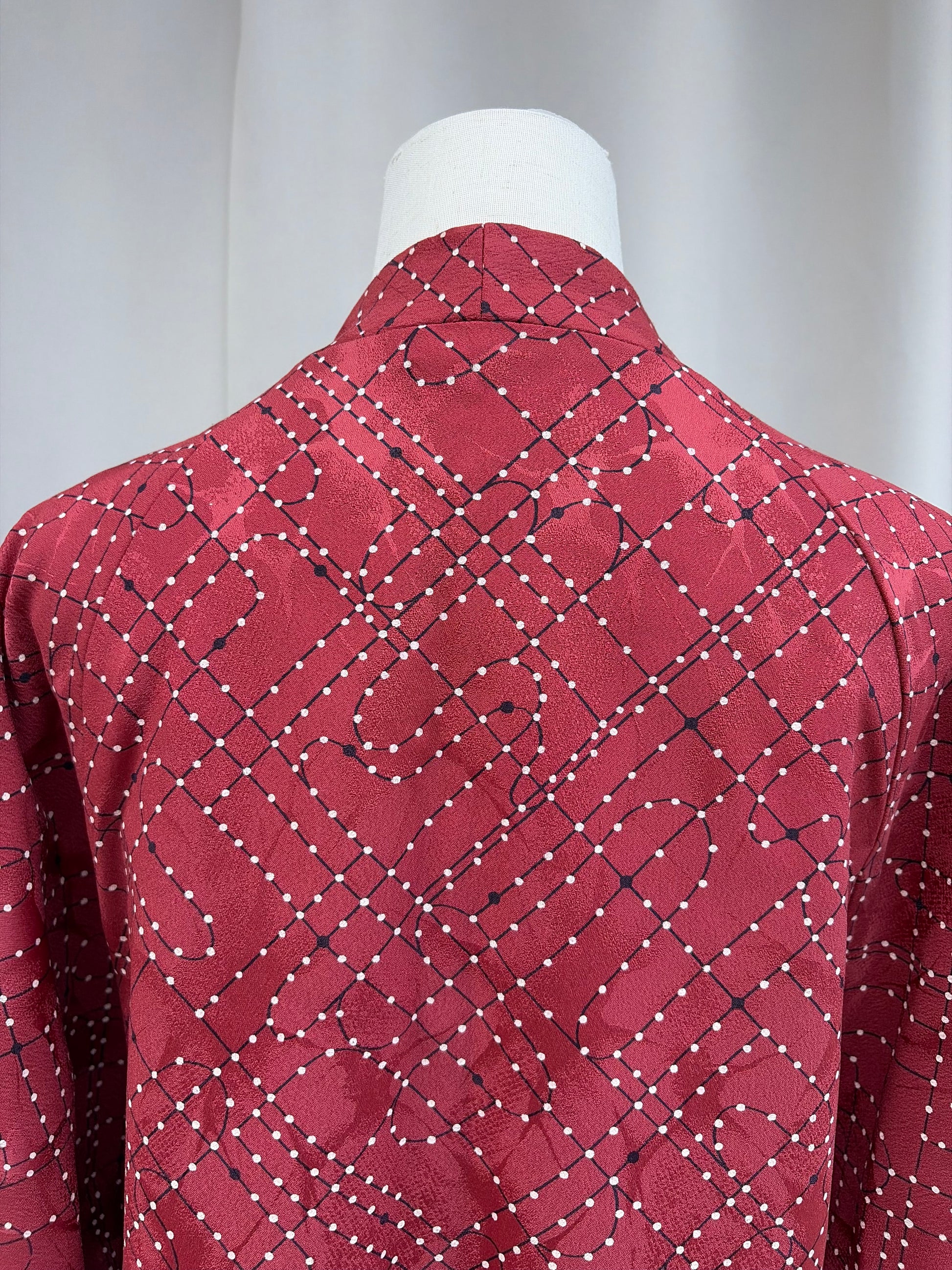 Wine red douchugi with black lines and white dots