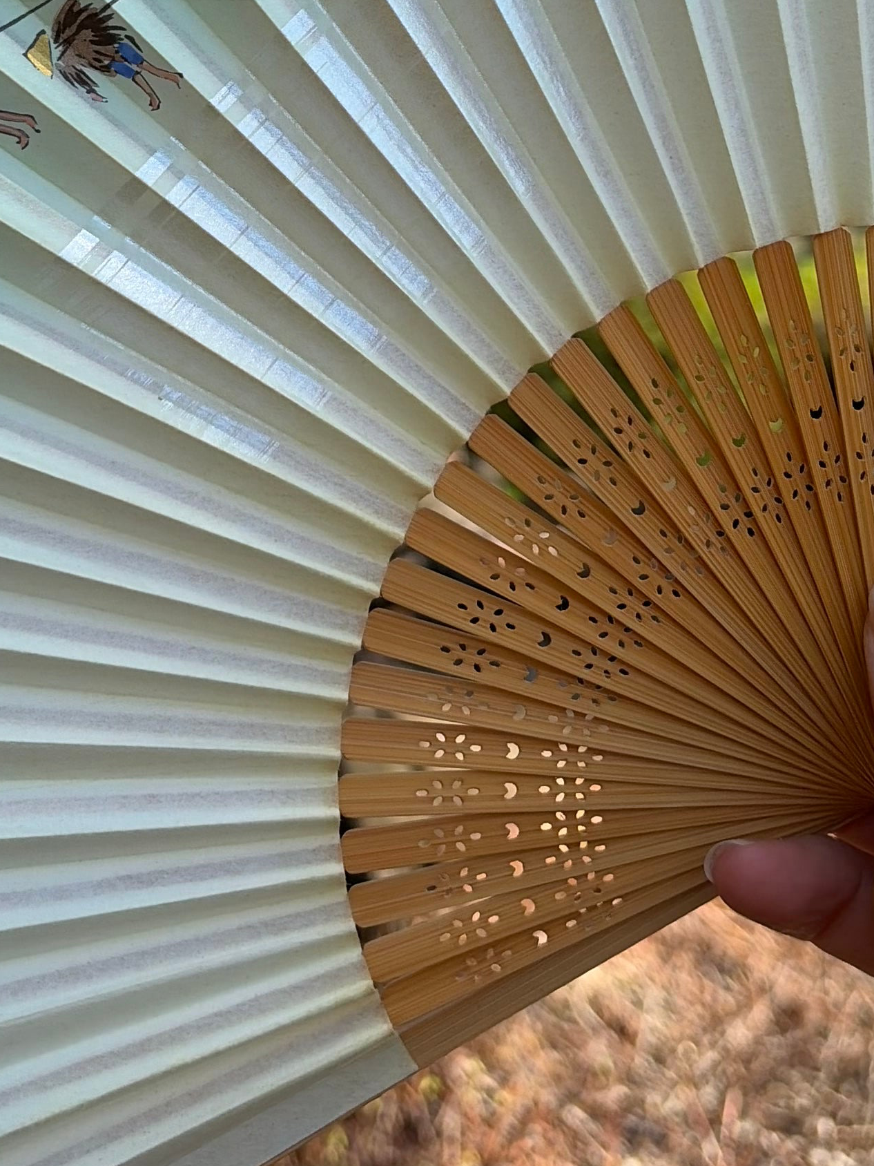 Vintage Japanese Folding Fan (Sensu) with Hand-Painted Bamboo & Riverside Scene